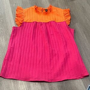 2XL Vibrant Orange and Pink Ruffle Sleeve Blouse
